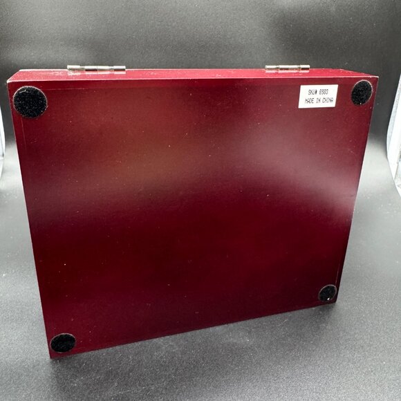 Vintage Wood Keepsake Jewelry Box and Photo Frame Burgundy Gold Accent - Picture 6 of 9